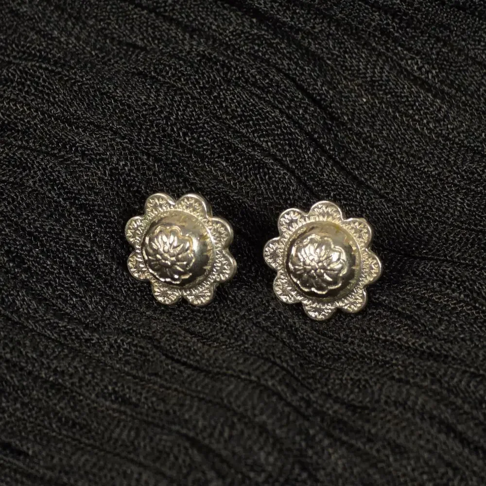 Vintage Silver Tone Floral Concho Stud Earrings Western Boho